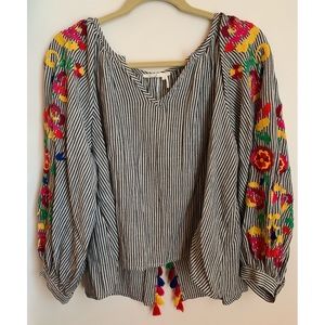 Anthropologie Floreat Soleil Tassel Peasant Top